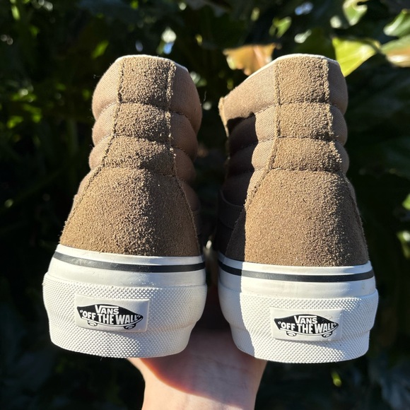 Sk8 Hi Vans Vans Sk8-Hi Suede Canvas High Top Skate Shoes Brown Women's Sneaker Lace  Up